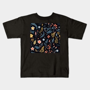 Ojibwe Floral Pattern | Native American Floral Design Black Kids T-Shirt